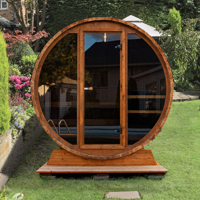Red Cedar Dark Glass Outdoor Sauna Room For 6 Person