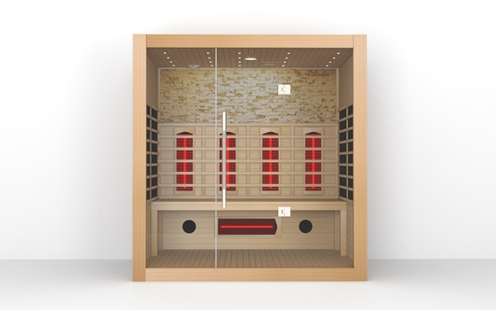 Solid Wood 4 Person Infrared Sauna Room Doorfull Infrared Dry Wooden Sauna