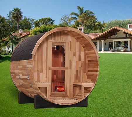 Wooden Outdoor Infrared Barrel Sauna 8 Person Capacity
