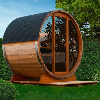 Canada Hemlock Wood Barrel Steam Room Dark Glass Door 6 Person