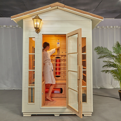 OEM Solid Wooden Hemlock Outdoor Infrared Steam Sauna For 3 Person