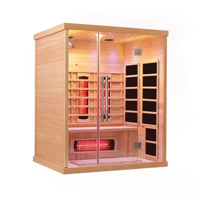 Wooden Hemlock 3 Person Far Infrared Sauna With Colorful Light 2100 Watt