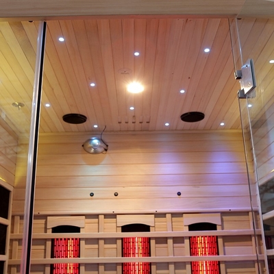 Wooden Hemlock 3 Person Far Infrared Sauna With Colorful Light 2100 Watt