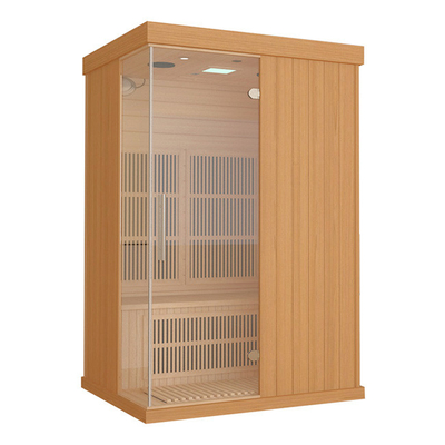2 Person Wood Precut Far Infrared Sauna With Transparent Tempered Glass Door