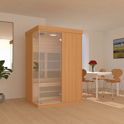 2 Person Wood Precut Far Infrared Sauna With Transparent Tempered Glass Door