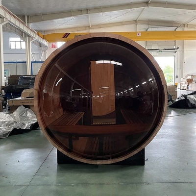 Panoramic Window Outdoor Steam Wooden Barrel Sauna With Electric Stove