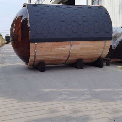 Outdoor Traditional Solid Wood Red Cedar Barrel Sauna With Panoramic View