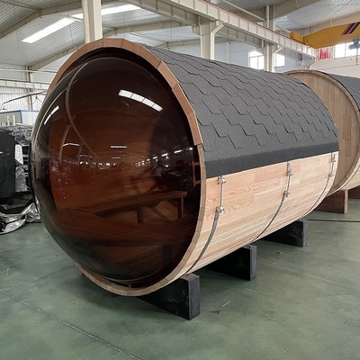 Outdoor Traditional Solid Wood Red Cedar Barrel Sauna With Panoramic View