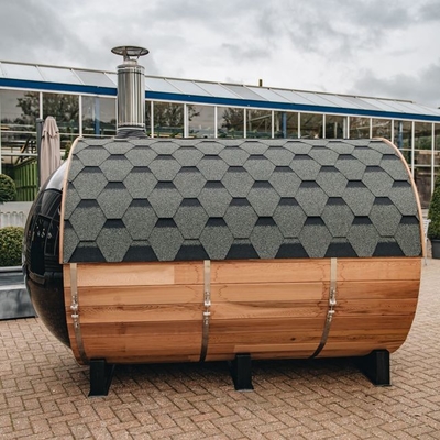 Solid Wood Outdoor Wood Fired Stove Barrel Sauna Room With Panoramic Window