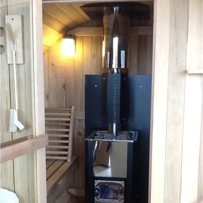 Solid Wood Outdoor Wood Fired Stove Barrel Sauna Room With Panoramic Window