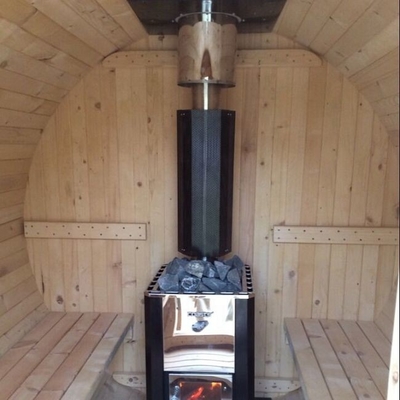 Solid Wood Outdoor Wood Fired Stove Barrel Sauna Room With Panoramic Window