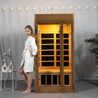 Wooden Rectangular Home Sauna Room With Ceramic Heater Tempered Glass 0-60 Minute Timer