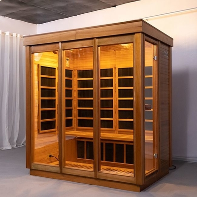4 Person Indoor Solid Wood Carbon Far Infrared Sauna Room With Glass Door