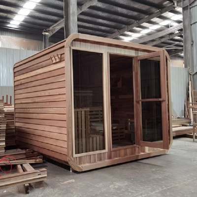 Outdoor Rustic Cedar Steam Sauna Rounded Square With Bitumen Shingle Roofing