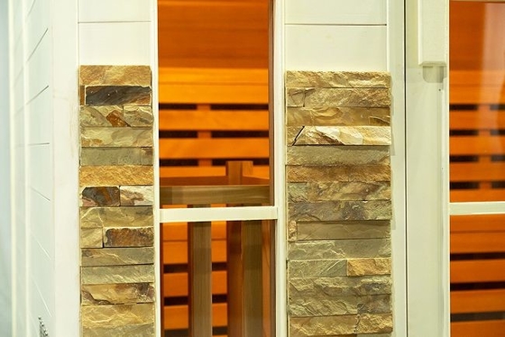 Outdoor Gorgeous Hemlock Cedar Wood 5 - 6 Persons Steam Sauna With Roof