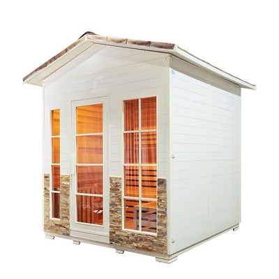 Outdoor Gorgeous Hemlock Cedar Wood 5 - 6 Persons Steam Sauna With Roof