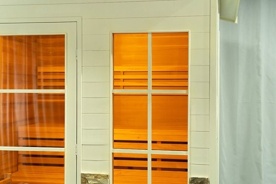 Outdoor Gorgeous Hemlock Cedar Wood 5 - 6 Persons Steam Sauna With Roof