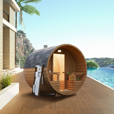 2 - 8 People Capacity Wood Barrel Sauna With / Without Porch Option