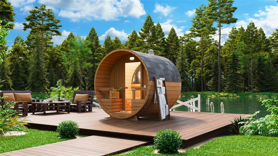 2 - 8 People Capacity Wood Barrel Sauna With / Without Porch Option