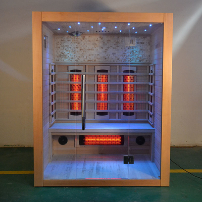 2100W Indoor Solid Wood Hemlock Infrared Sauna Red Cedar 3 Person Dry Far Infrared Sauna