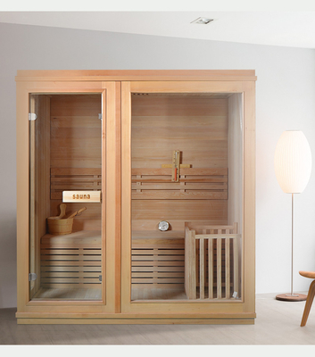 Traditional Dry Indoor Home Steam Sauna Room With Stove And Stone