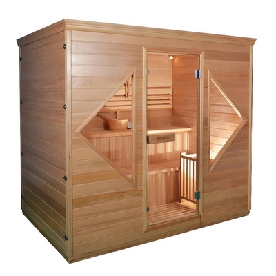 Wood Door Handle Traditional Steam Sauna Room For 4 People Indoor