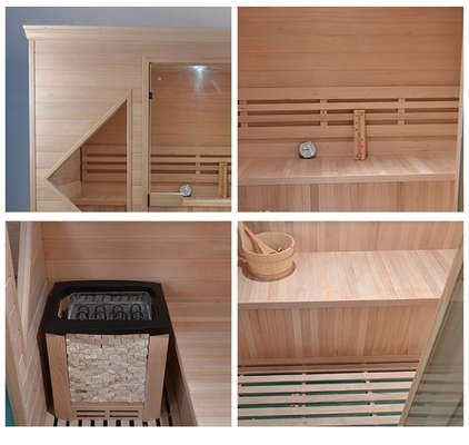 Wood Door Handle Traditional Steam Sauna Room For 4 People Indoor