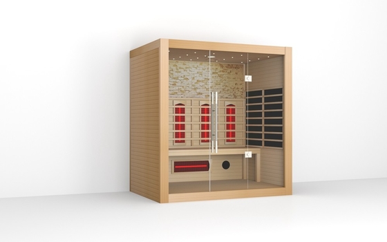 Solid Wood 4 Person Infrared Sauna Room Doorfull Infrared Dry Wooden Sauna