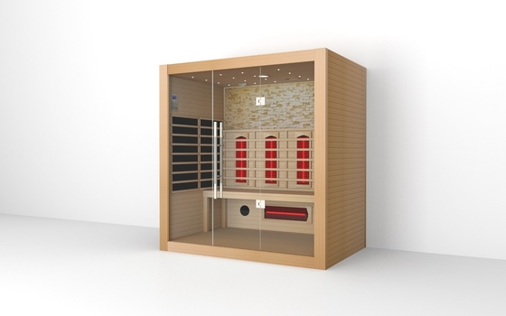 Solid Wood 4 Person Infrared Sauna Room Doorfull Infrared Dry Wooden Sauna