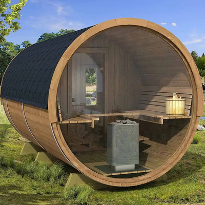 Panoramic View Solid Wood Outdoor Steam Barrel Sauna Heats Up Fast