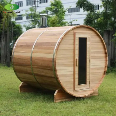 Outdoor Steam Cedar Wood Barrel Sauna Used In Garden Courtyard Forest