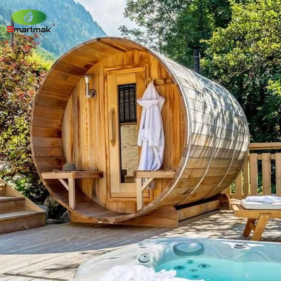 Outdoor Steam Cedar Wood Barrel Sauna Used In Garden Courtyard Forest