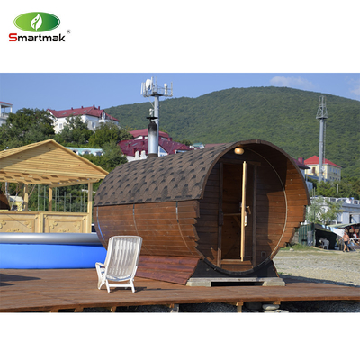 Outdoor Steam Cedar Wood Barrel Sauna Used In Garden Courtyard Forest