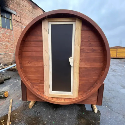 Solid Wood Garden Panoramic View Barrel Outdoor Sauna With Wood Burning Stove