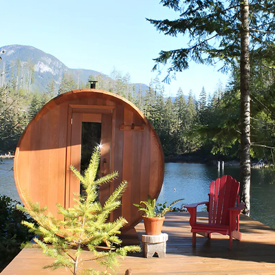Solid Wood Garden Panoramic View Barrel Outdoor Sauna With Wood Burning Stove
