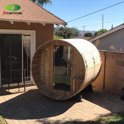 5 Person Outdoor Sauna Canadian Cedar Heater Wood Barrel Sauna With Front Porch