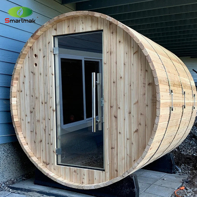 5 Person Outdoor Sauna Canadian Cedar Heater Wood Barrel Sauna With Front Porch