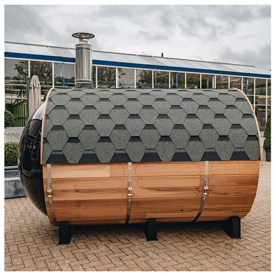 Panoramic Window Wood Cedar Barrel Sauna 6 Person With Wood Burning Heater
