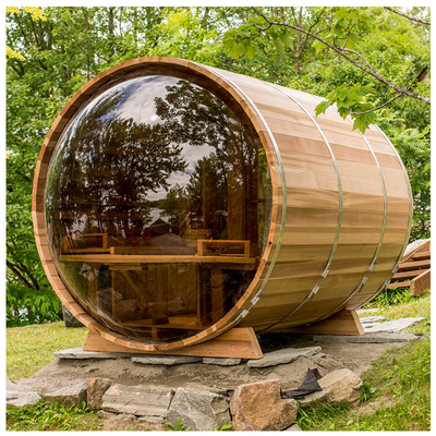 Red Cedar Hemlock Wood Garden Outdoor Barrel Sauna With Panoramic Window