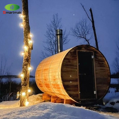 6 Person Red Cedar Wood Barrel Outdoor Sauna With Wood Burning Stove
