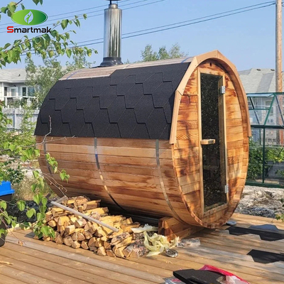 6 Person Red Cedar Wood Barrel Outdoor Sauna With Wood Burning Stove
