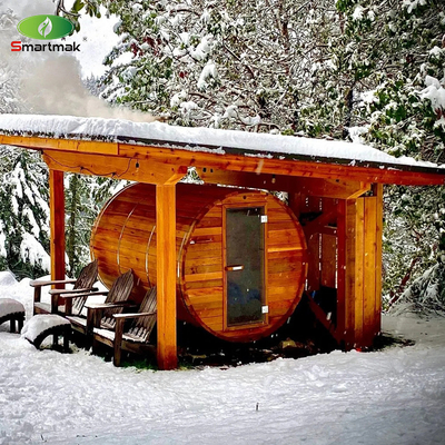 6 Person Red Cedar Wood Barrel Outdoor Sauna With Wood Burning Stove
