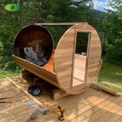 Outdoor Wood Barrel Sauna Room Solid Wooden Sauna For Garden Use