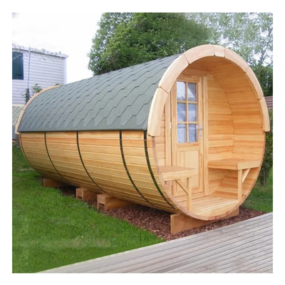 Outdoor Cedar Sauna Barrel Wood Burning Stove Dry Steam Sauna For 6 Person