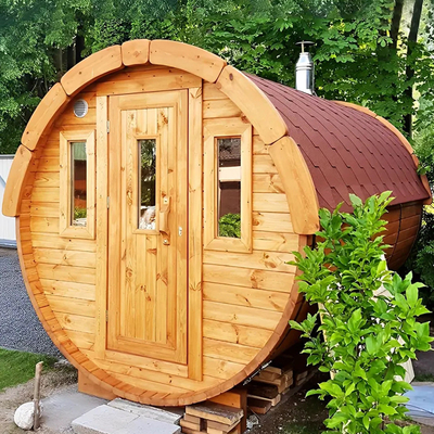 Outdoor Cedar Sauna Barrel Wood Burning Stove Dry Steam Sauna For 6 Person