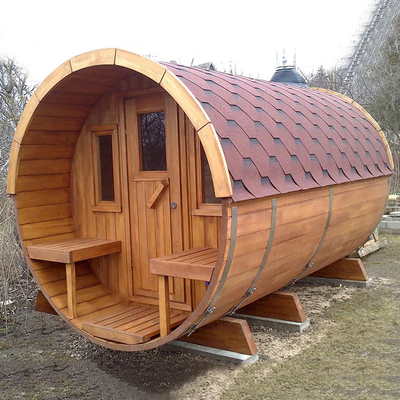 Outdoor Cedar Sauna Barrel Wood Burning Stove Dry Steam Sauna For 6 Person