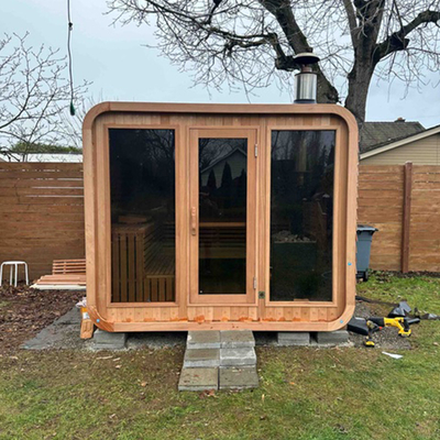 Adjustable Ventilation Hemlock Wood Outdoor Dry Sauna With Full Glass Door 8mm Tempered