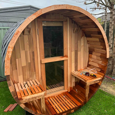 Solid Wood Outdoor Barrel Sauna Hemlock Cedar Wood Wet Steam Traditional Sauna Room