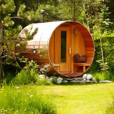 Hemlock Wood Panoramic Large Barrel Outdoor Sauna 4-8 Traditional Wood Fired Barrel Steam Sauna