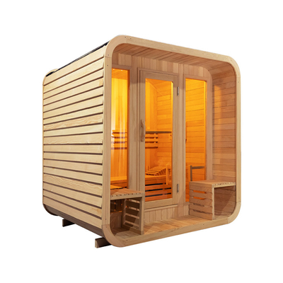 5-6 Person Hemlock Wood Outdoor Dry Sauna Full Glass Door Relax / Health Sauna Room